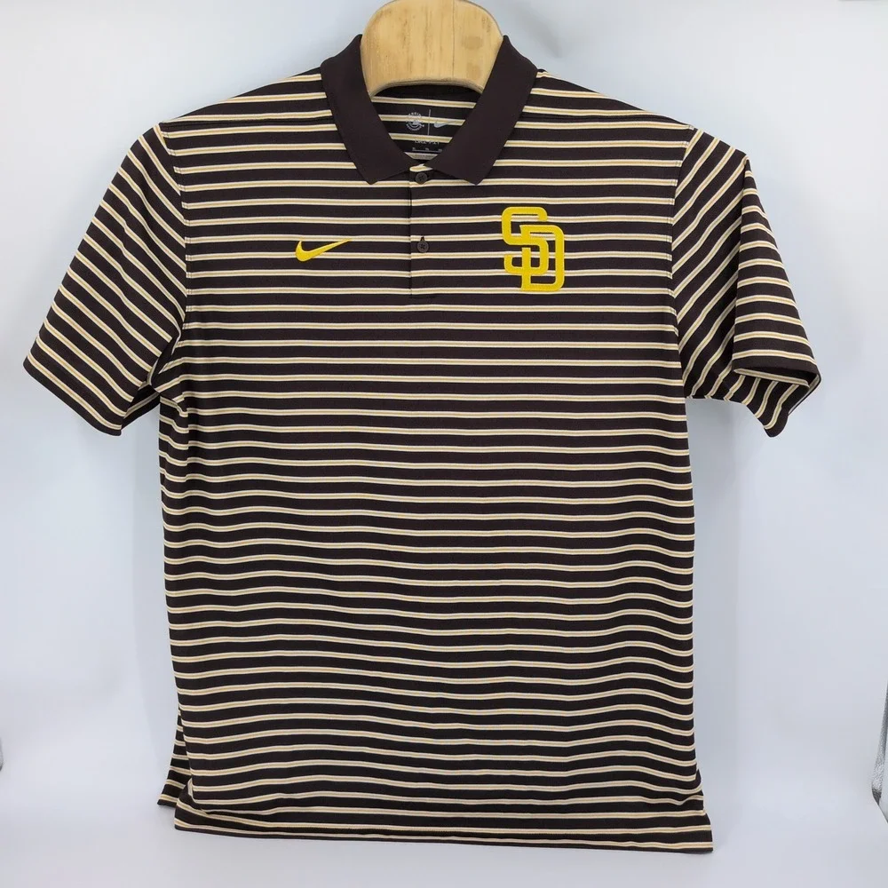 NIKE San Diego Padres Mens Dri-FIT Striped Logo Golf Polo Shirt Brown XL